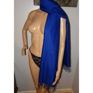 Vintage Royal Blue Extra Long Neck Scarf with Fringe floral detail hair covering